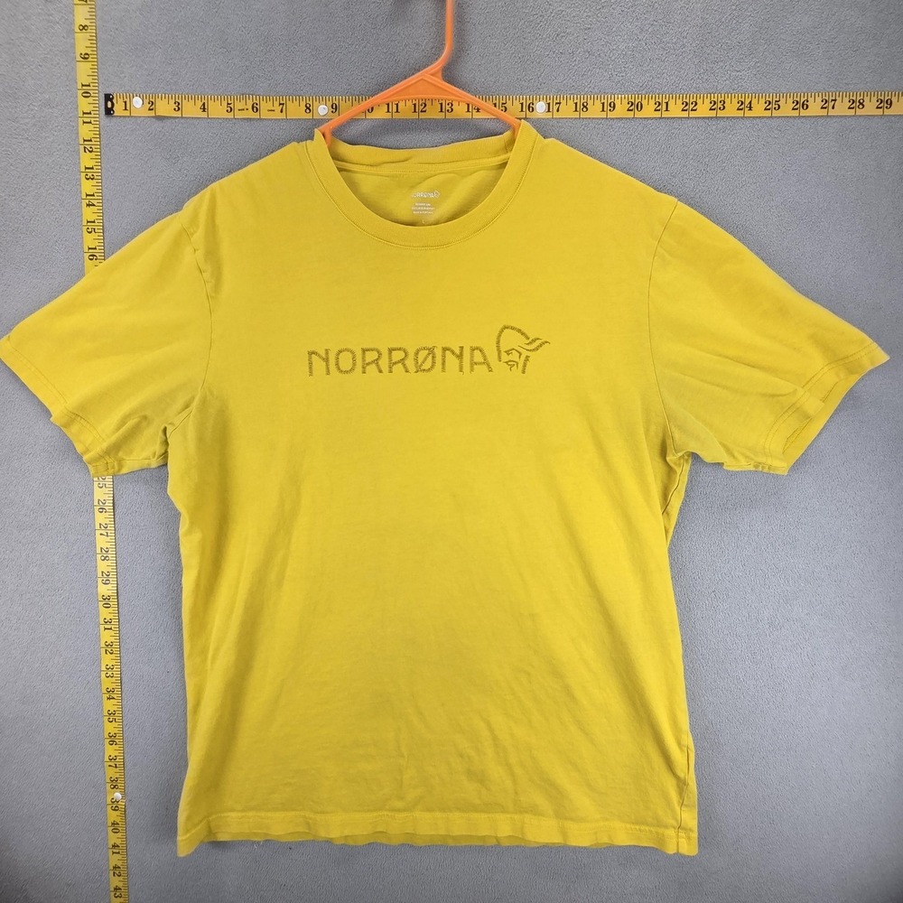 Norrøna Shirt Mens Large Yellow Logo Graphic Tee Tagless Crew Neck Outdoor